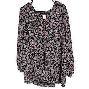 Terra & Sky Floral Print Blouse Womens Plus Size 3X Top Long Sleeve Pink Blue